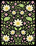 Whimsical Green Frog Floral Garden Rug