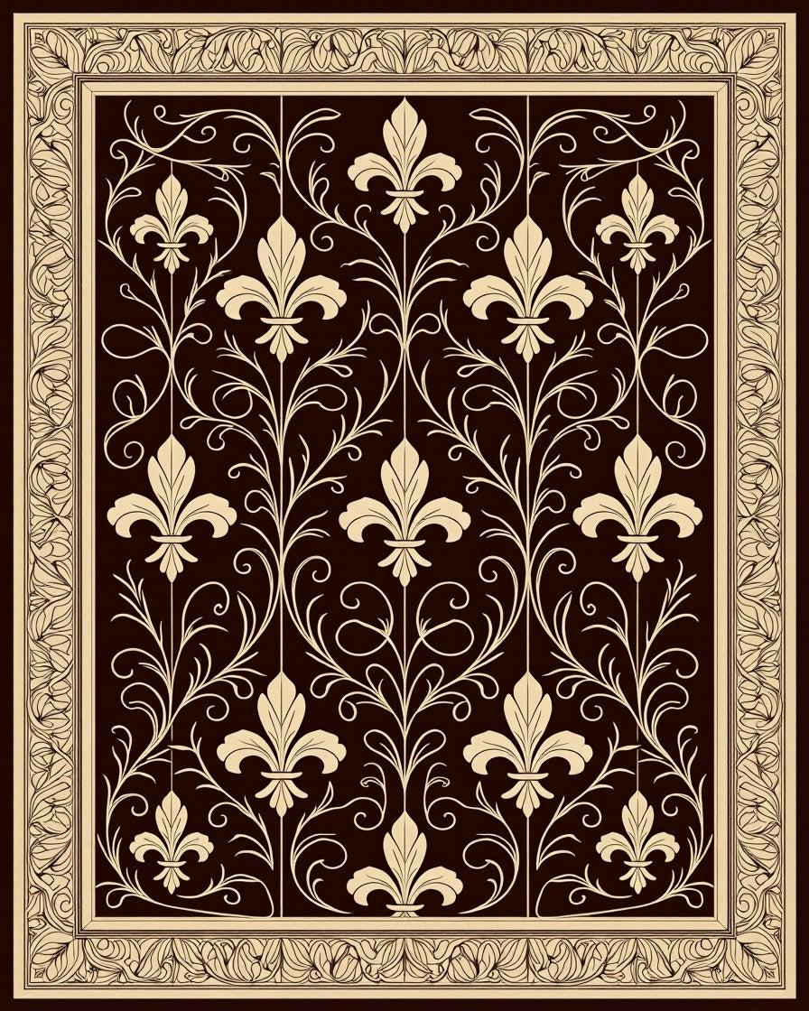 Ornate Fleur De Lis Floral Pattern Rug