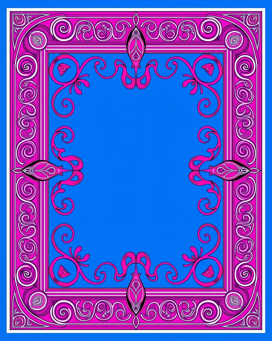 Vibrant Pink Swirl Bordered Blue Rug
