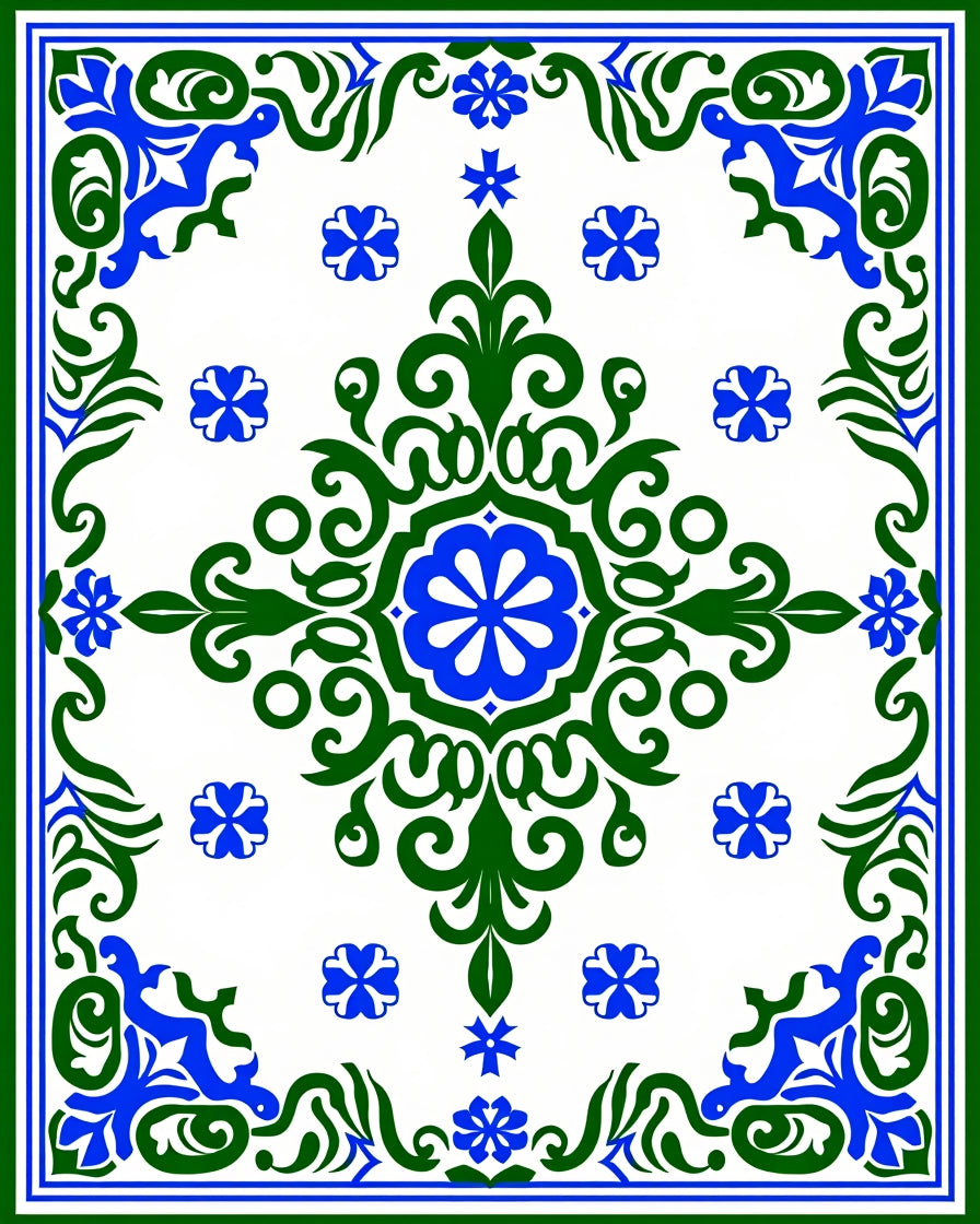 Elegant Blue Green Floral Medallion Design Rug