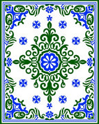 Elegant Blue Green Floral Medallion Design Rug