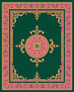 Emerald Green Pink Gold Medallion Frame Rug