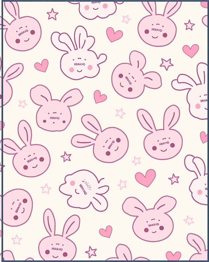 Cute Pink Bunny Heart Stars Design Rug
