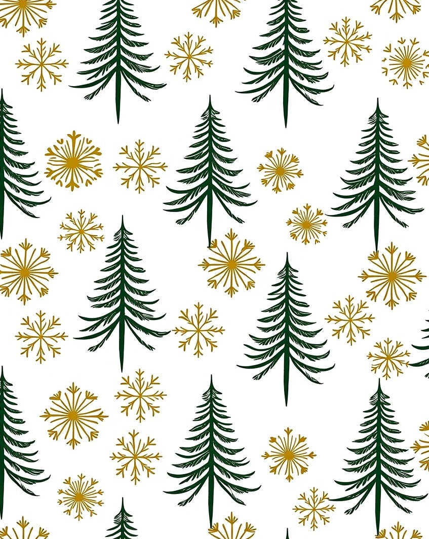 Green Pine Tree Gold Snowflake Motif Rug