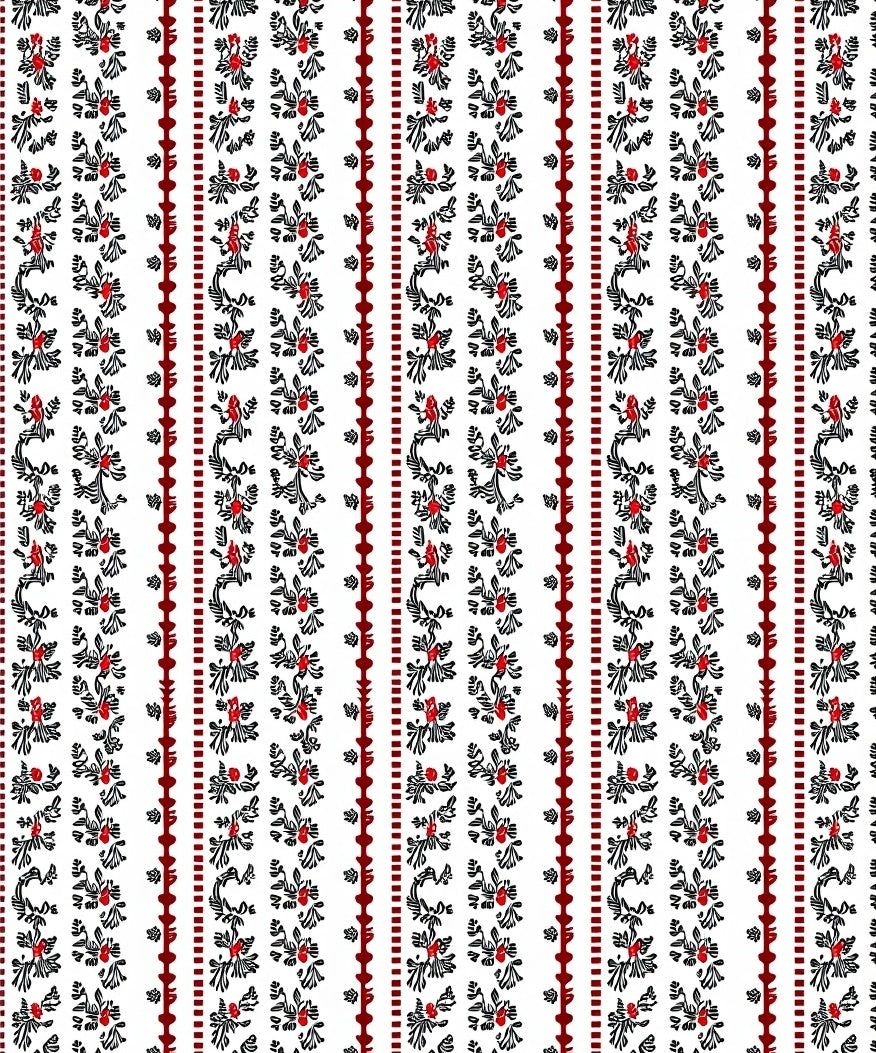 Red Black Floral Stripe Pattern Rug