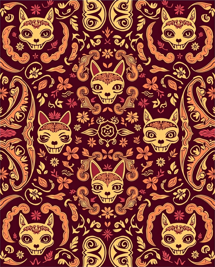 Whimsical Cat Floral Pattern Design Rug