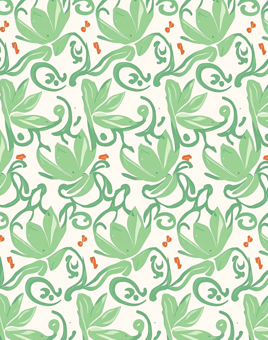Green Leafy Vine Floral Design Rug