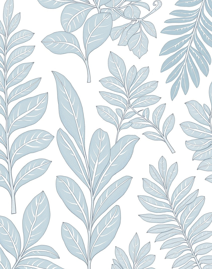 Serene Blue Botanical Leaf Pattern Rug