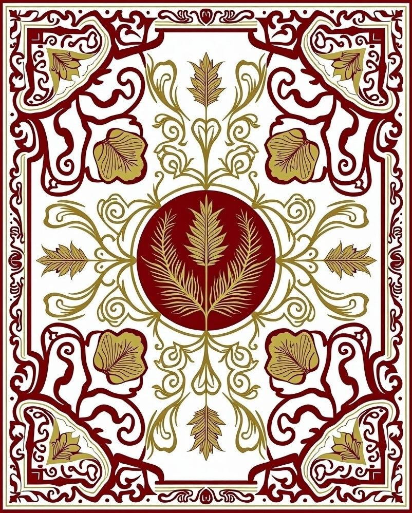 Regal Scarlet and Gold Floral Pattern Rug