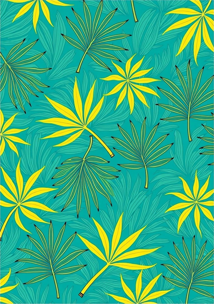 Turquoise Yellow Palm Leaf All-Over Rug
