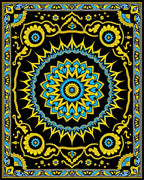 Bold Yellow Blue Floral Mandala Design Rug
