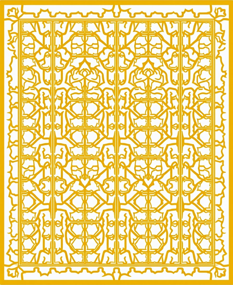 Ornate Yellow Lattice Pattern Rug
