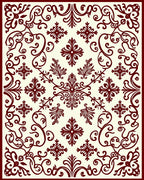 Ornate Red Floral Scroll Pattern Rug