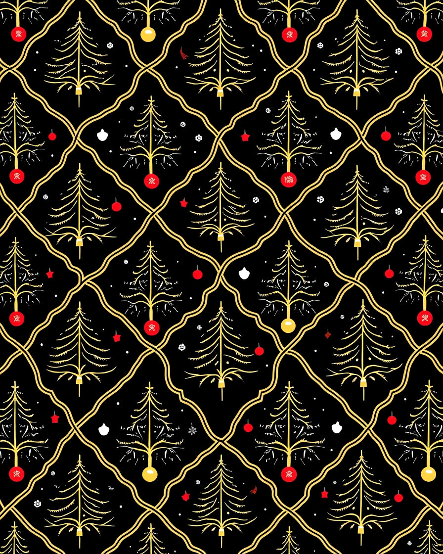 Golden Christmas Tree Trellis Abstraction Rug