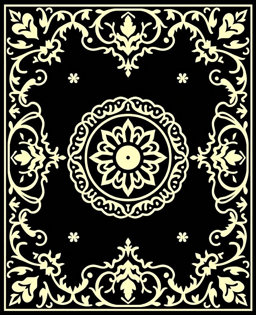 Ornate Black Pale Yellow Floral Rug