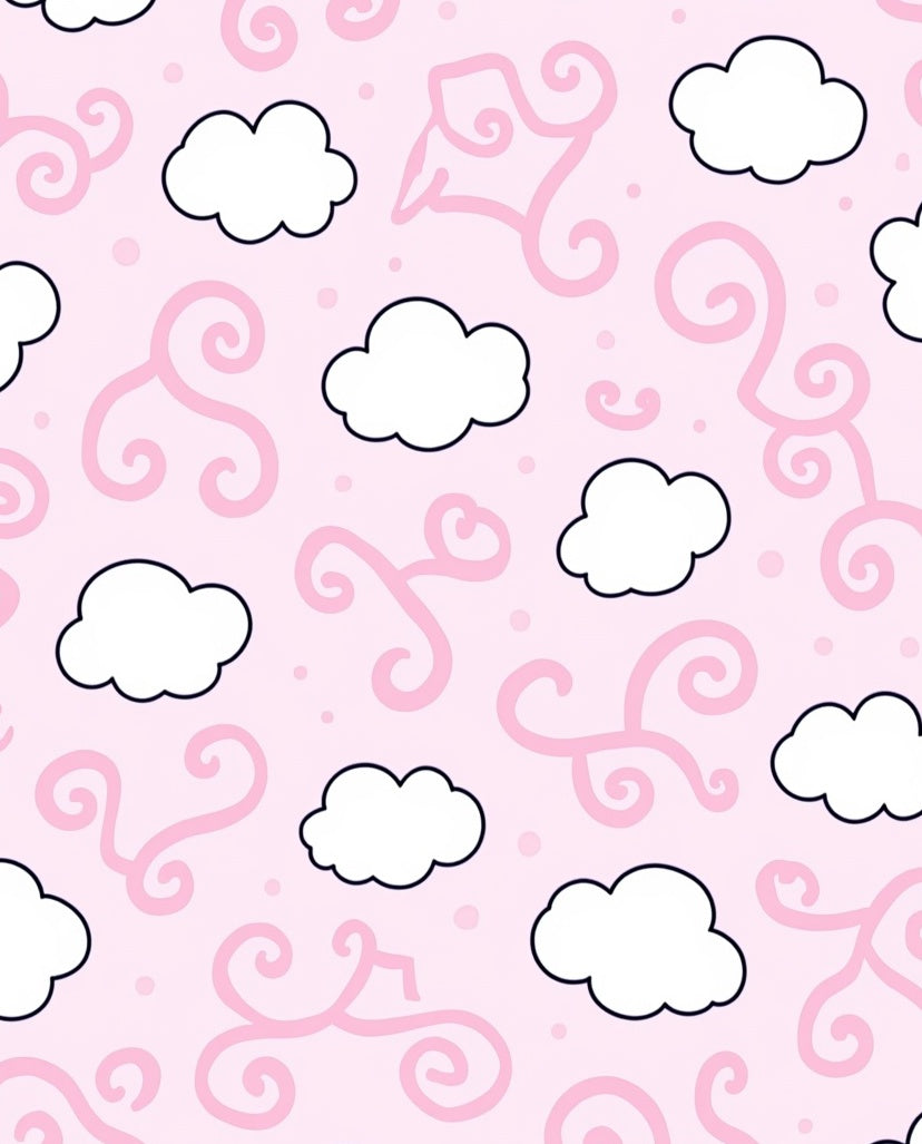 Whimsical Pink Cloud Swirl Motif Rug