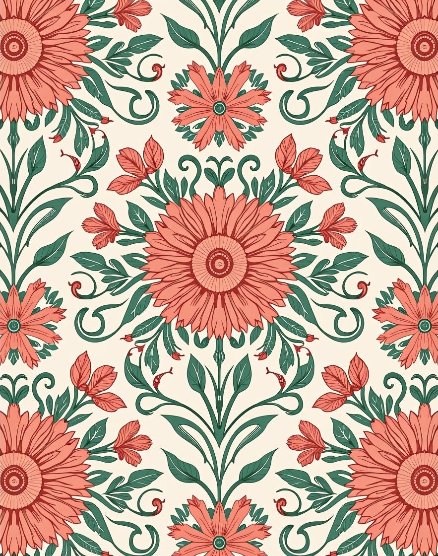 Art Nouveau Floral Leaf Pattern Rug