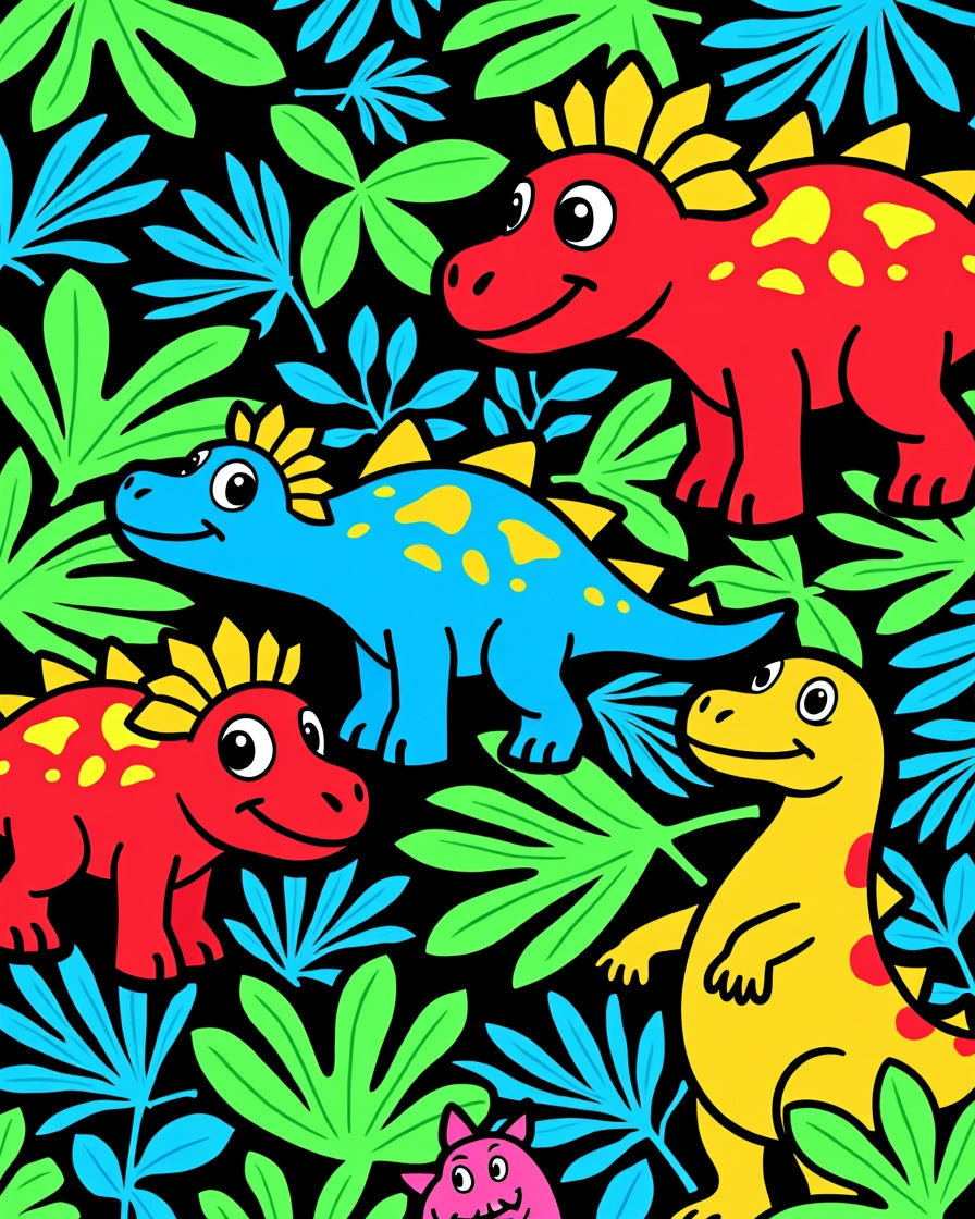 Playful Dinosaur Jungle Print Rug