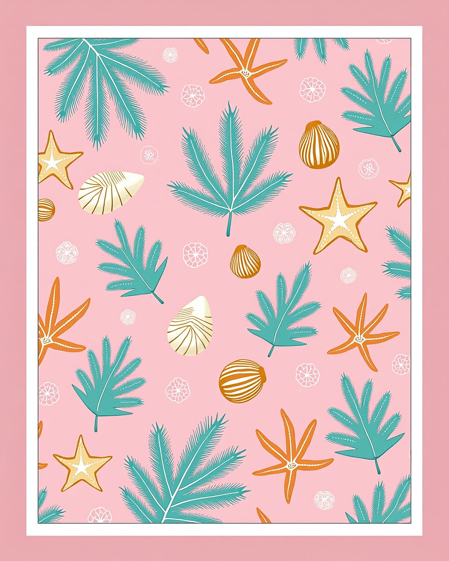 Tropical Seabed Leaf Starfish Pattern Rug