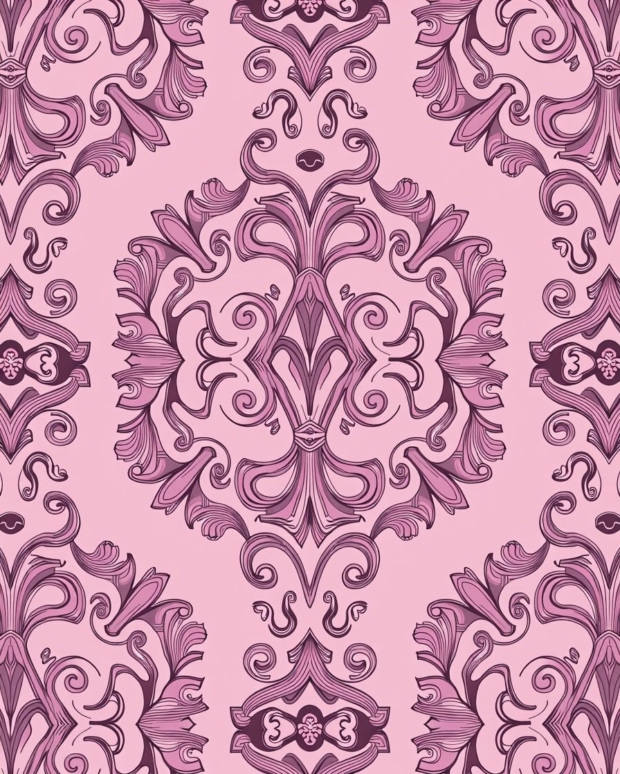 Pink Floral Scrollwork Patterned Rug