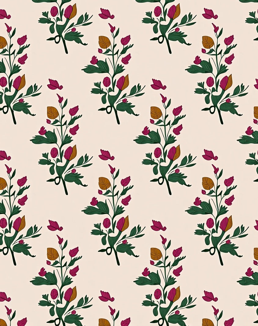 Delicate Floral Pattern with Burgundy Accents Rug