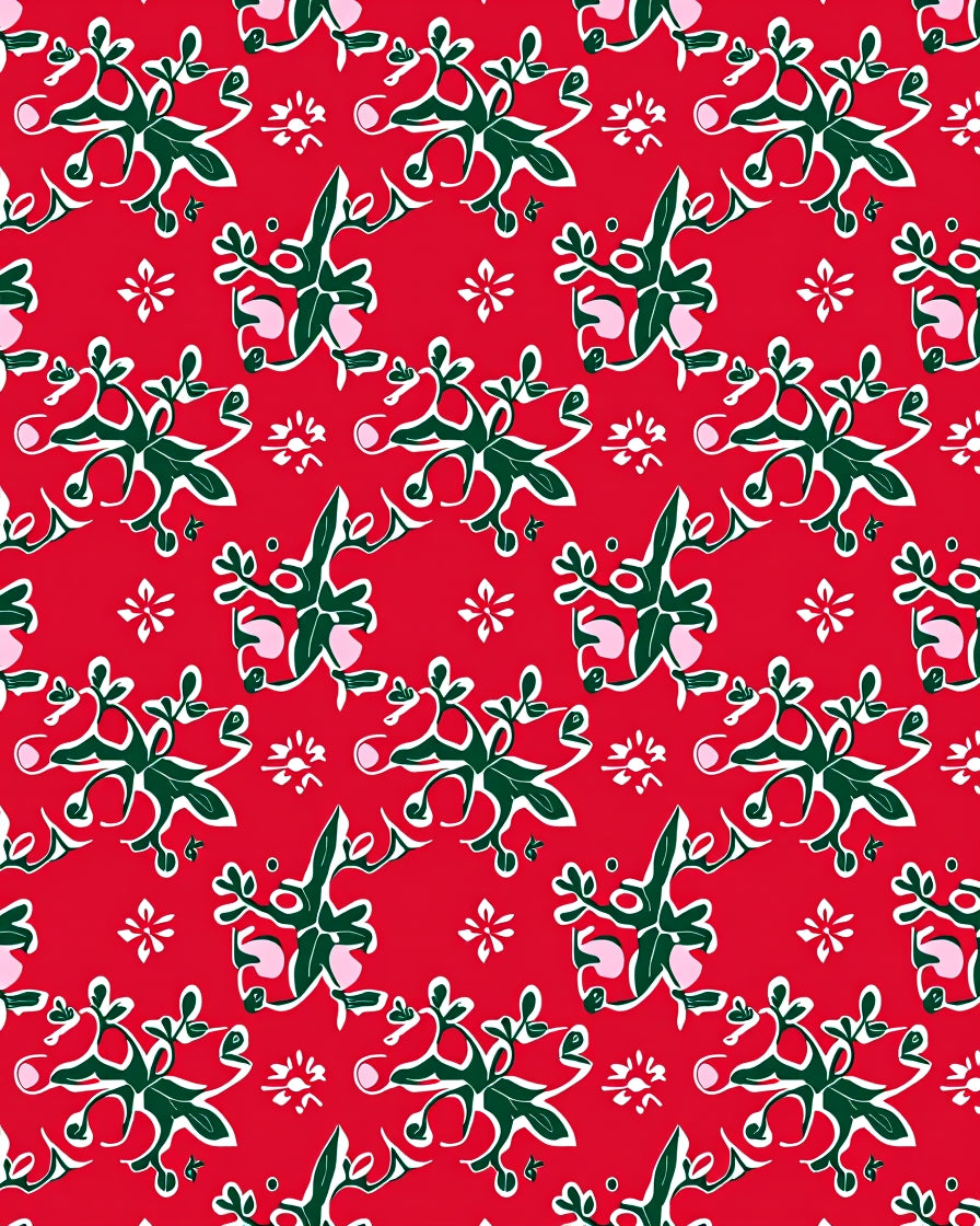 Red Green White Floral Pattern Rug
