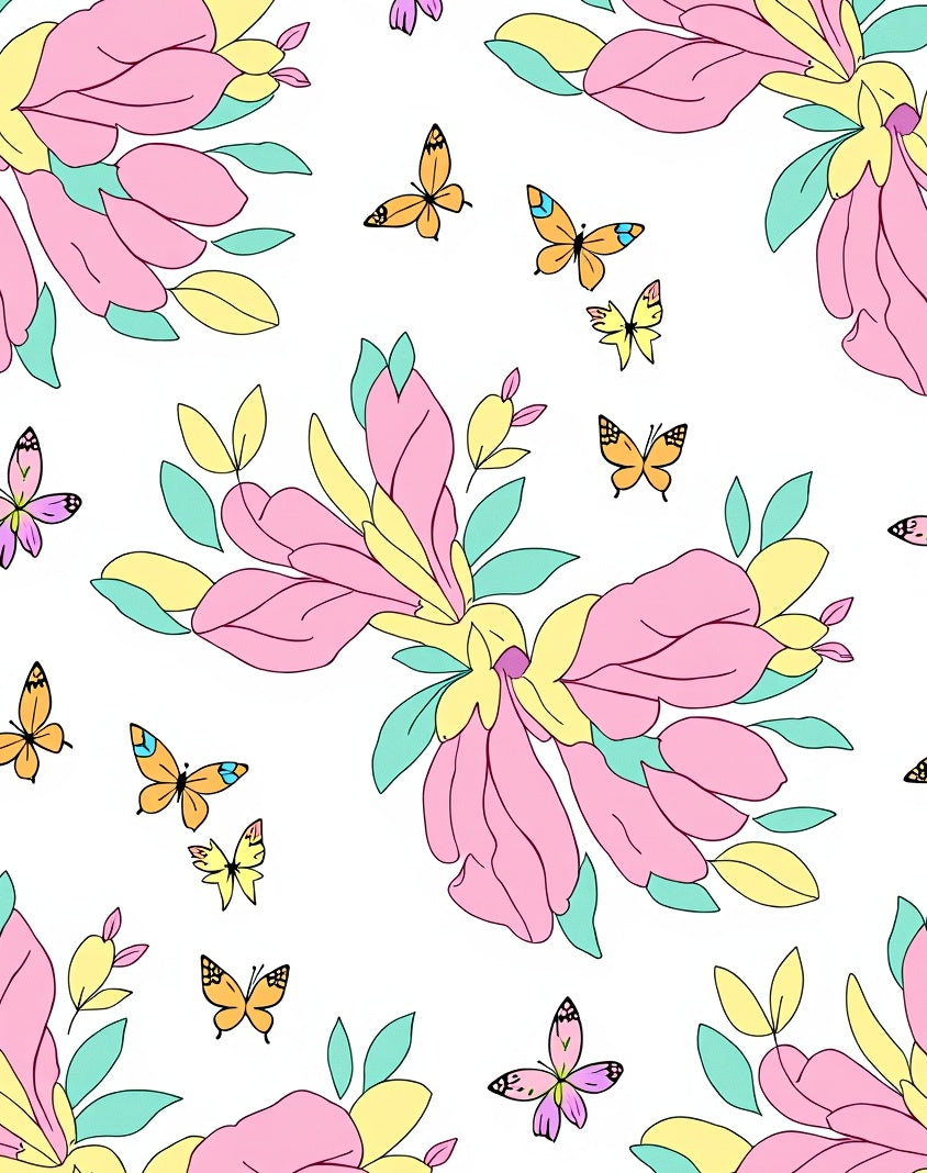 Pastel Butterfly Floral Whimsical Design Rug