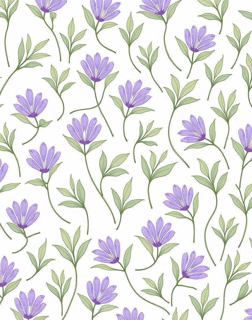 Delicate Purple Floral Botanical Pattern Rug