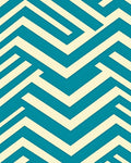 Teal Cream Geometric Zigzag Pattern Rug