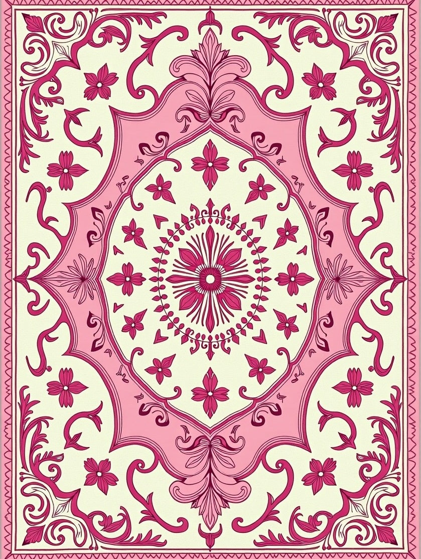 Ornate Floral Pink Damask Pattern Rug