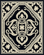 Ornate Black Cream Floral Medallion Rug