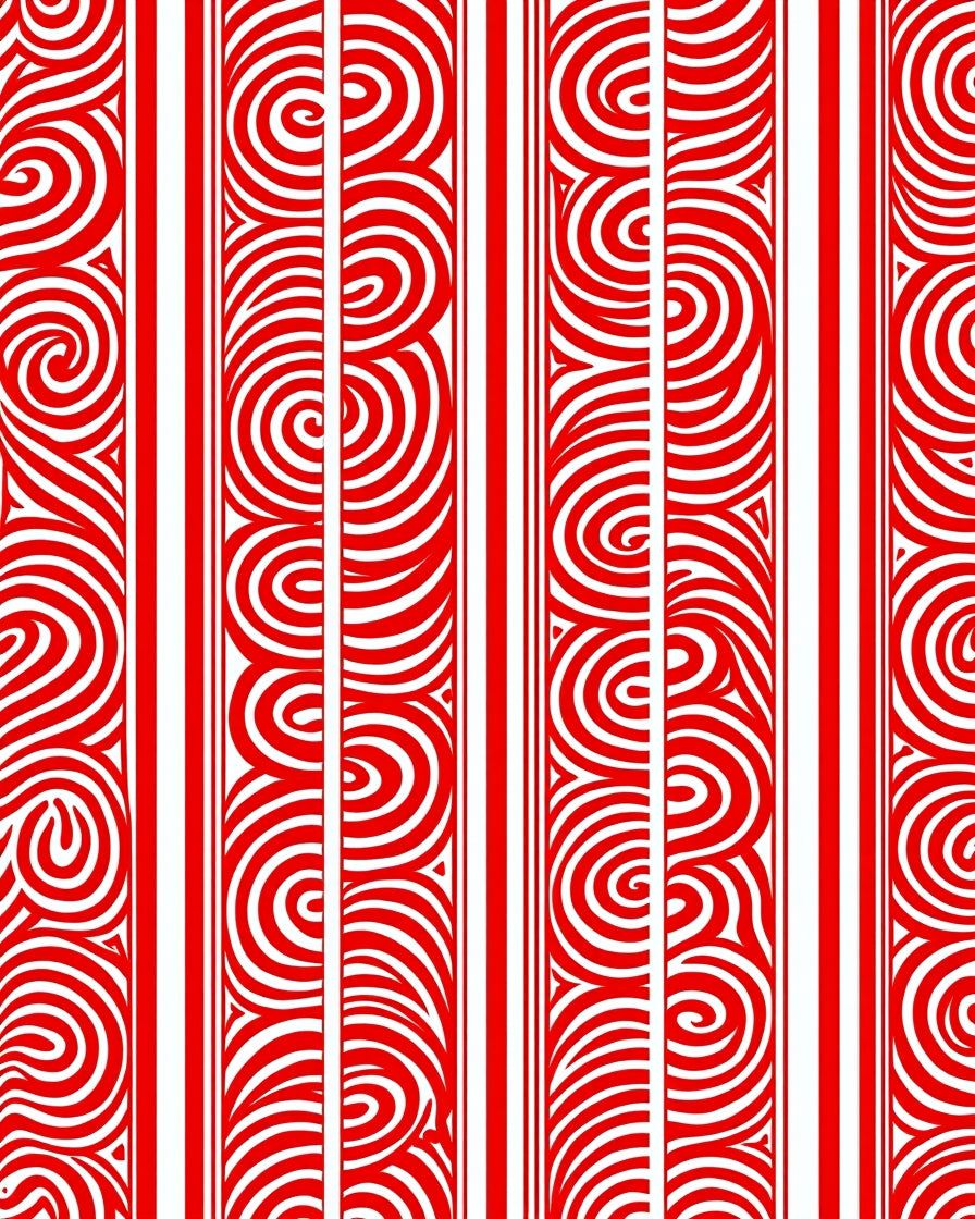 Red White Swirl Striped Pattern Rug
