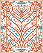 Ornate Coral Teal Abstract Design Rug
