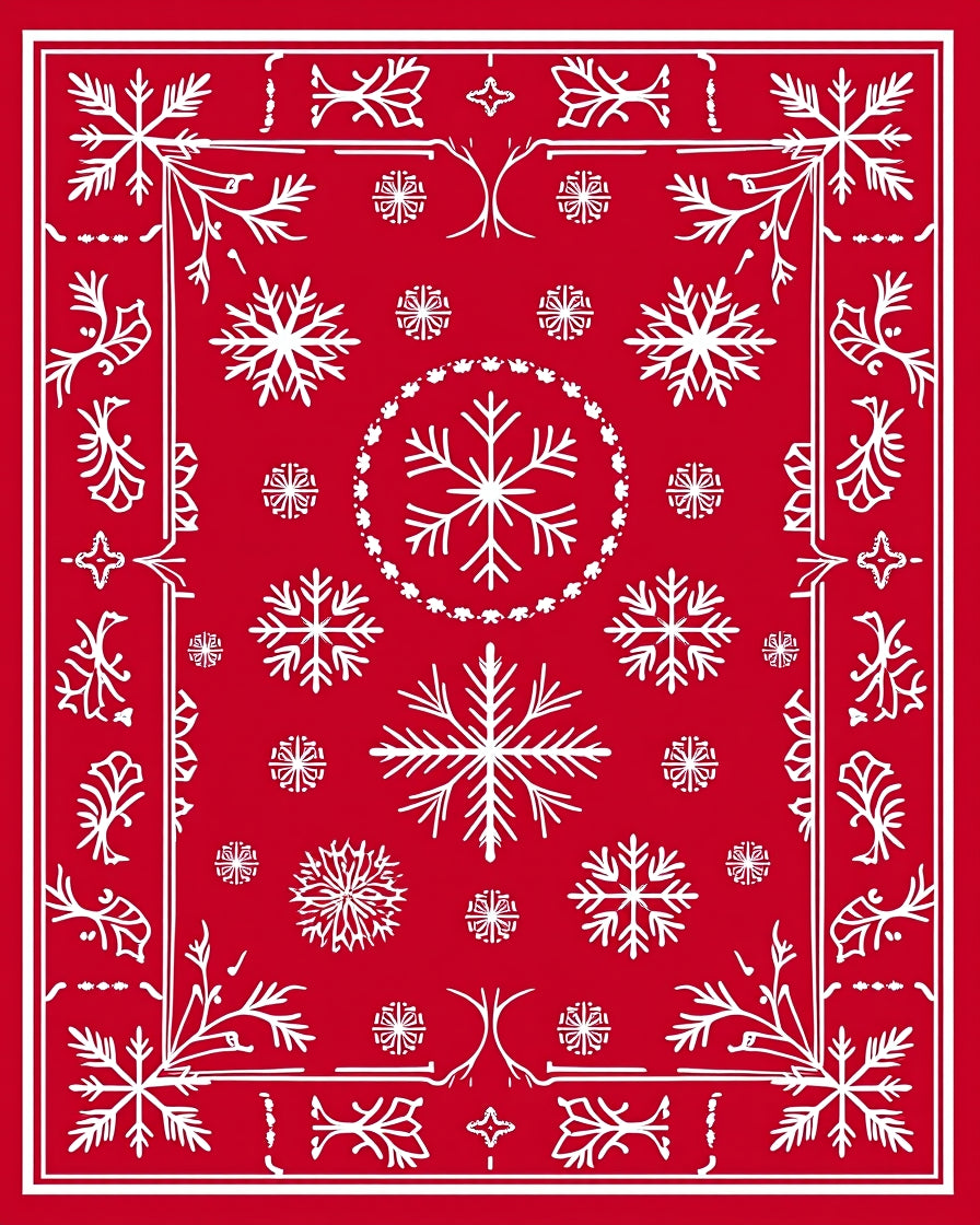 Red White Snowflake Pattern Rug