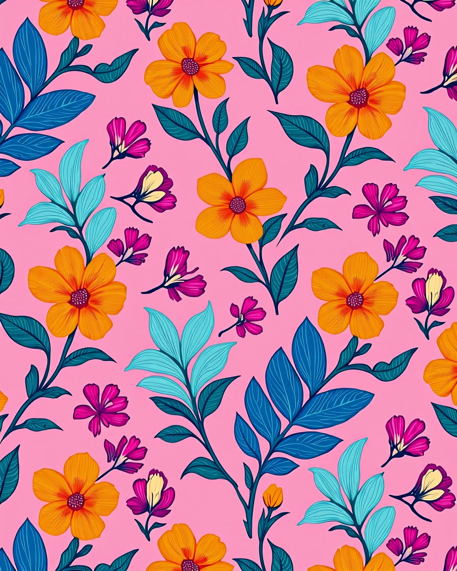 Vibrant Coral And Teal Floral Branches Rug