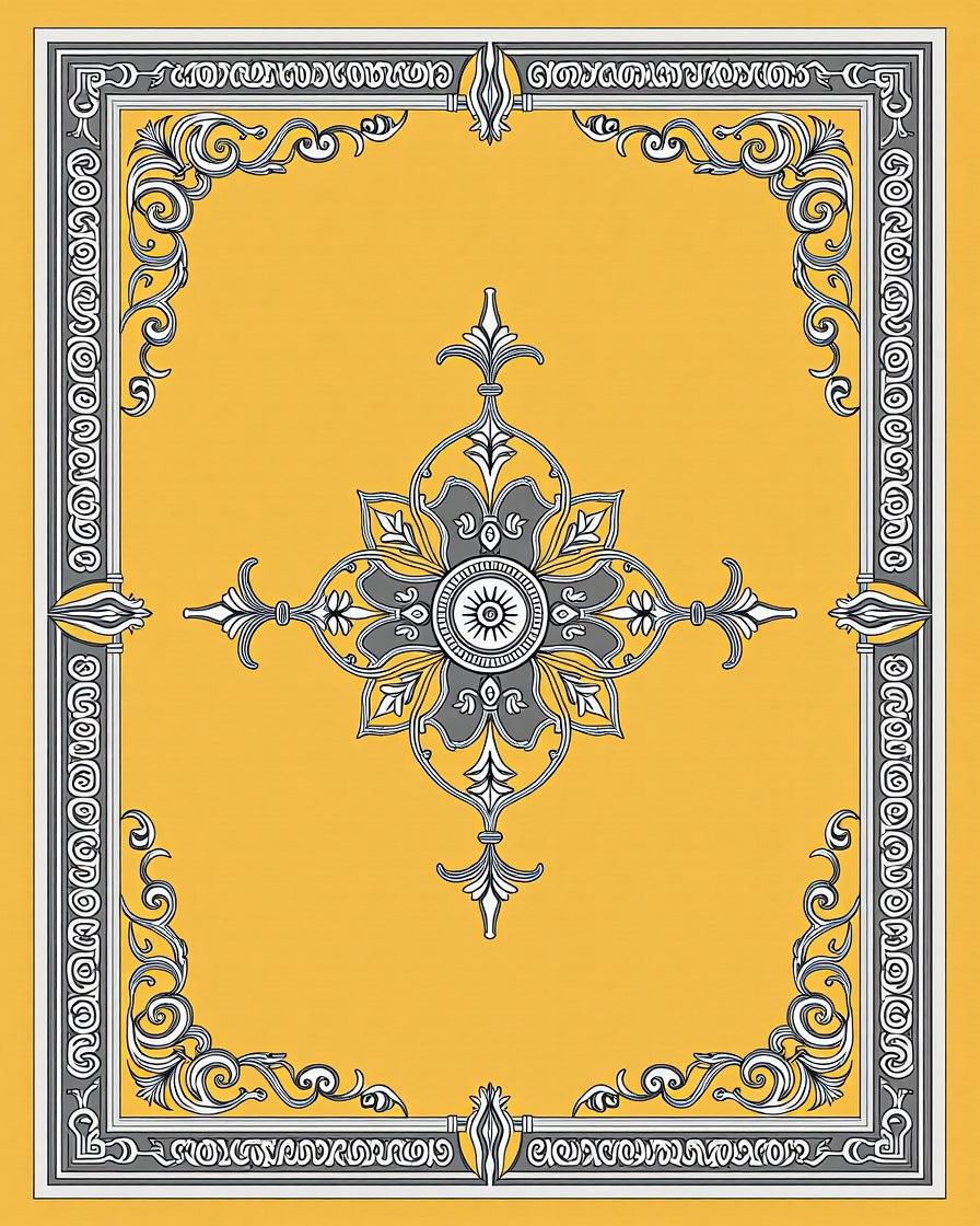Ornamental Floral Medallion Yellow Rug