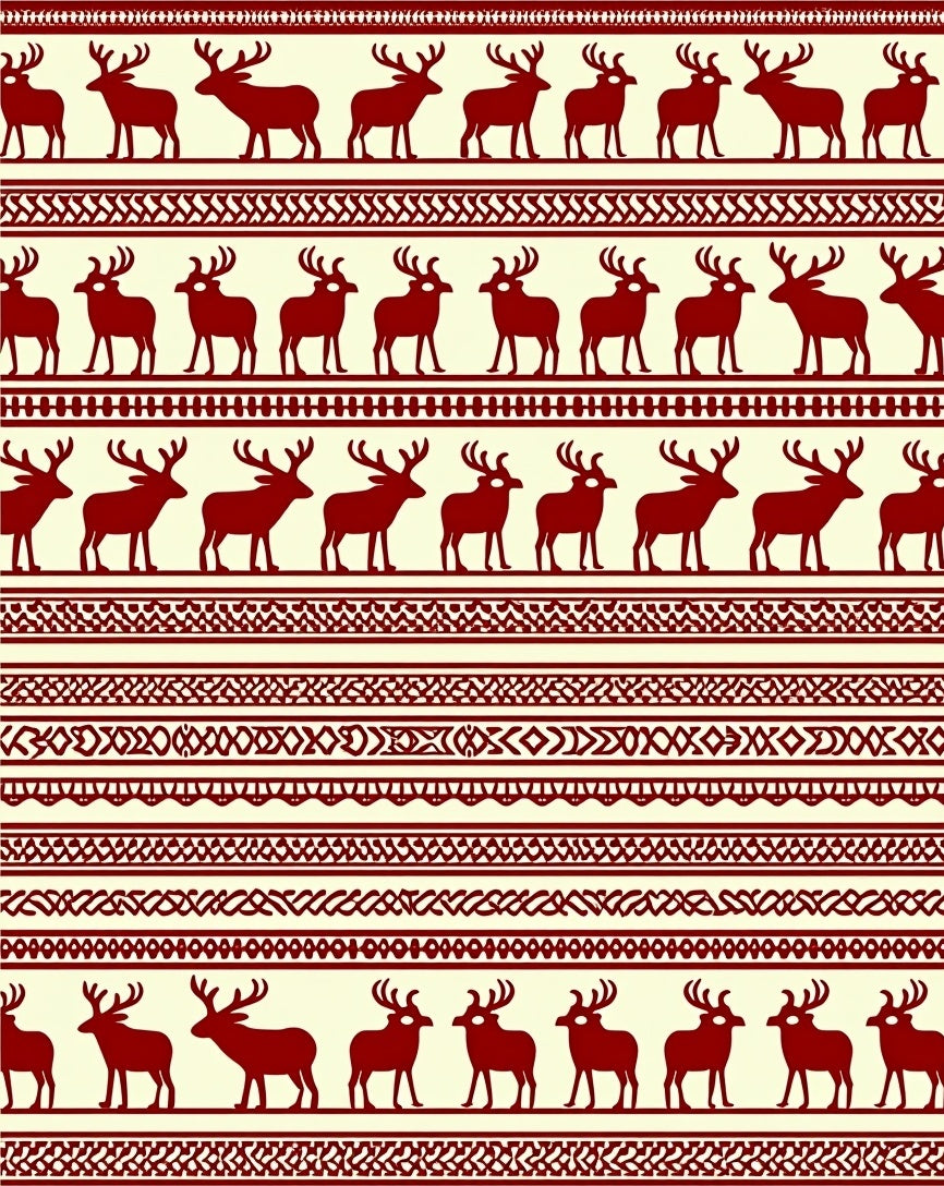 Deep Red Deer Patterned Ethnic Rug