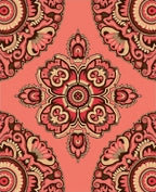 Coral Pink Floral Medallion Mandala Rug