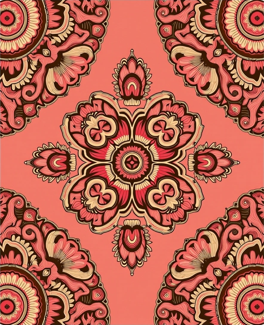 Coral Pink Floral Medallion Mandala Rug