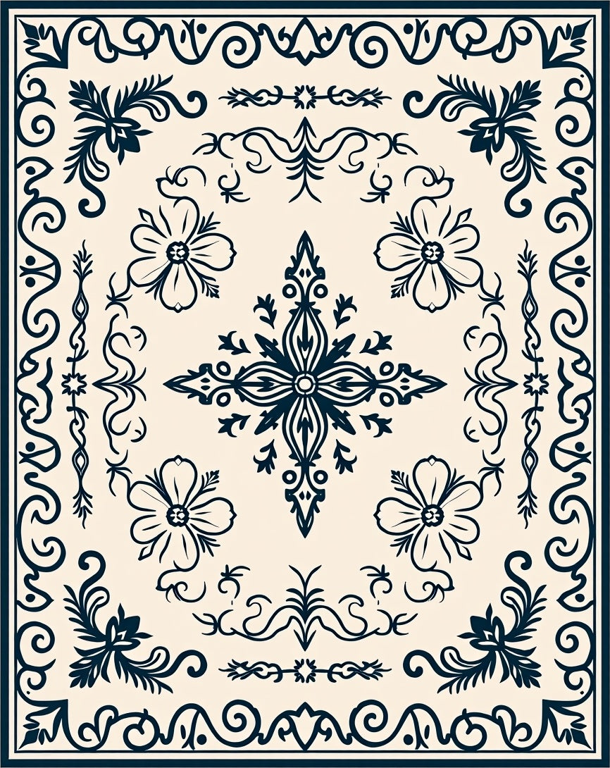 Classic Floral Border Design Rug
