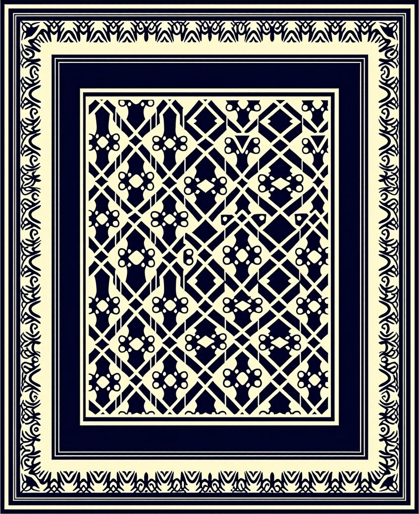 Intricate Geometric Bordered Cream Rug