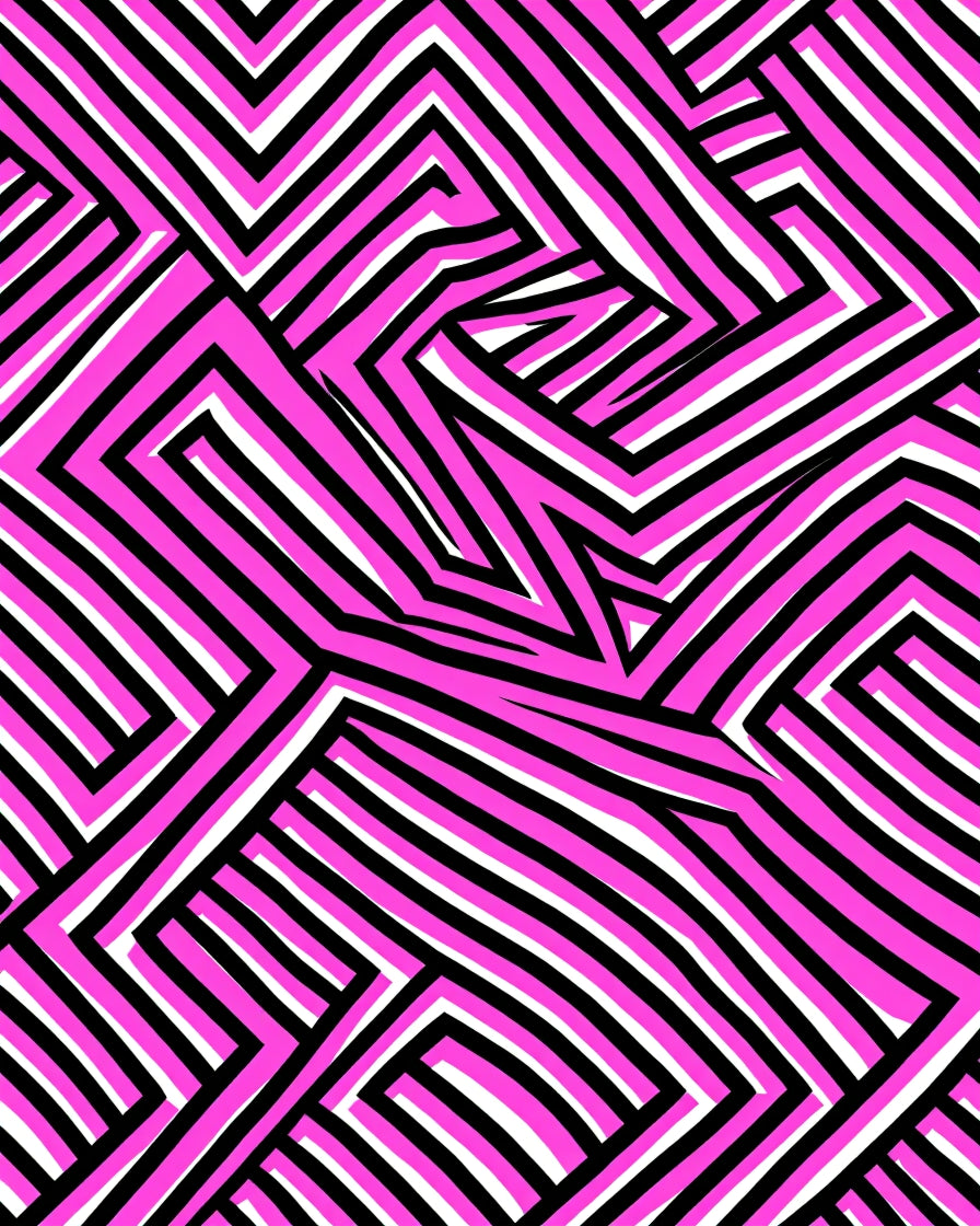 Vivid Pink Black White Geometric Pattern Rug