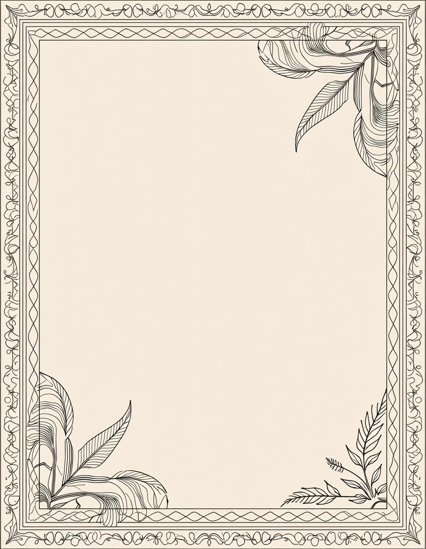 Elaborate Outline Leaf Border Design Rug