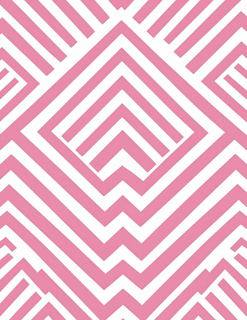 Pink White Geometric Maze Pattern Rug