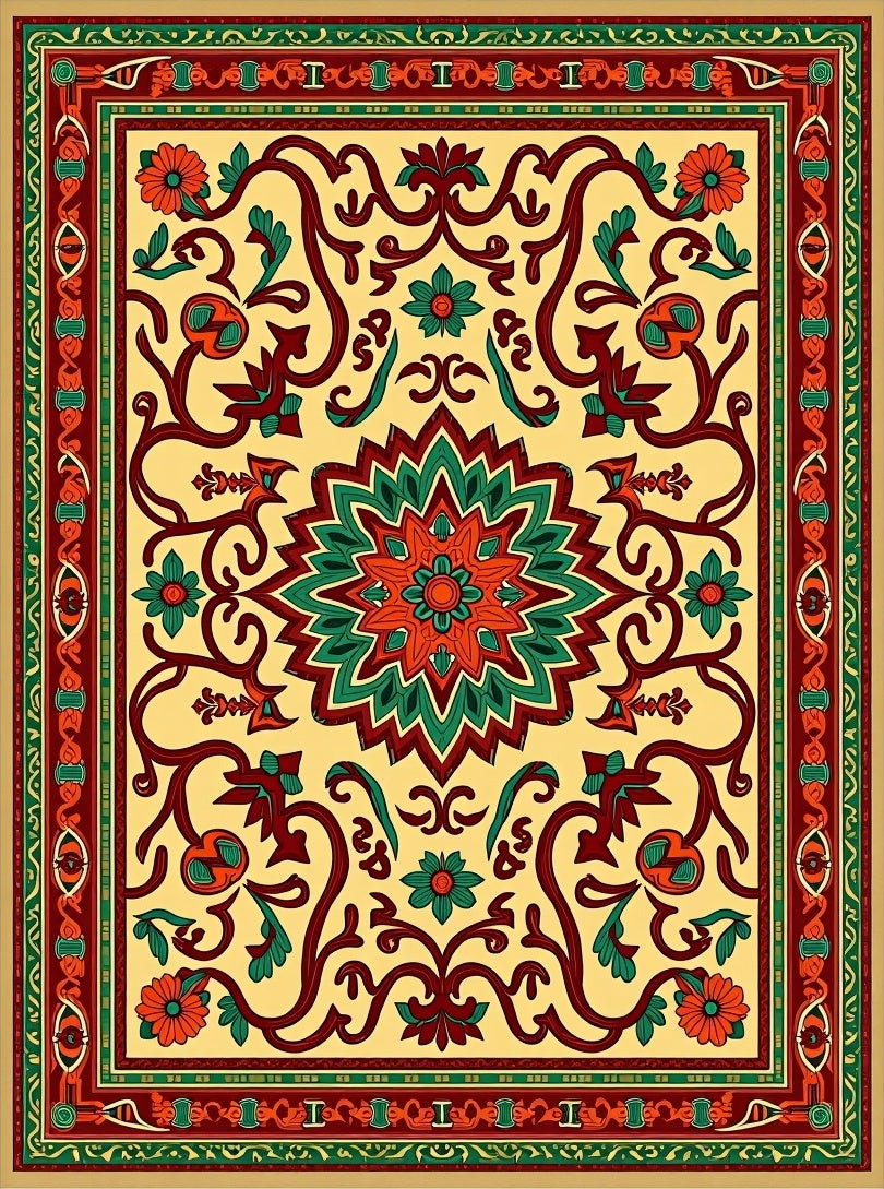 Ornate Floral Medallion Pattern Rug