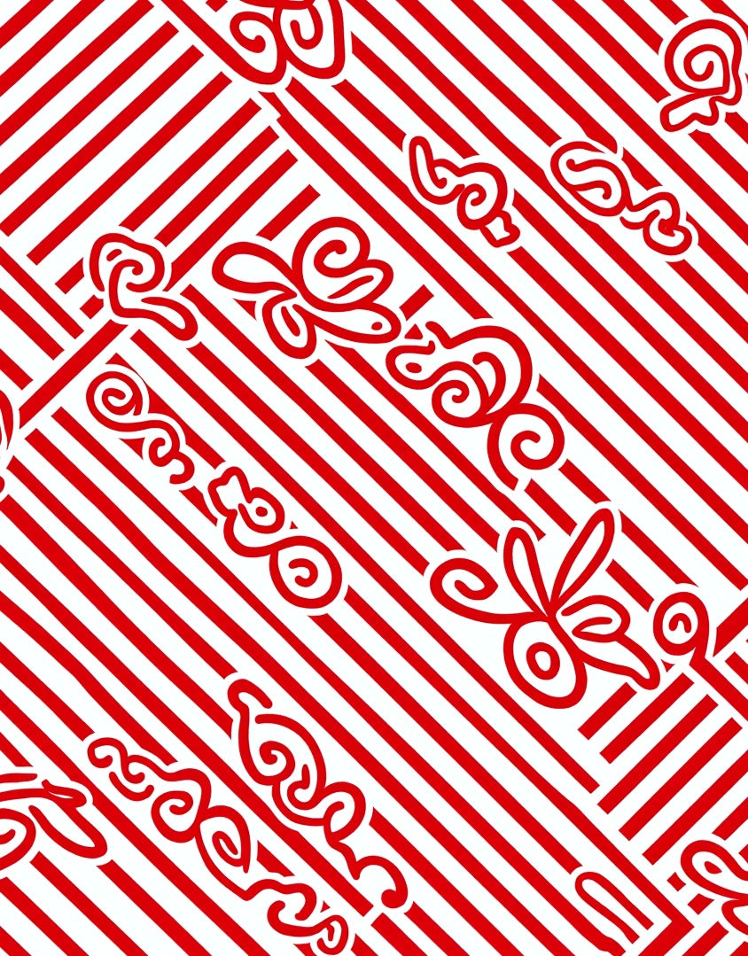 Red White Swirl Stripe Pattern Rug