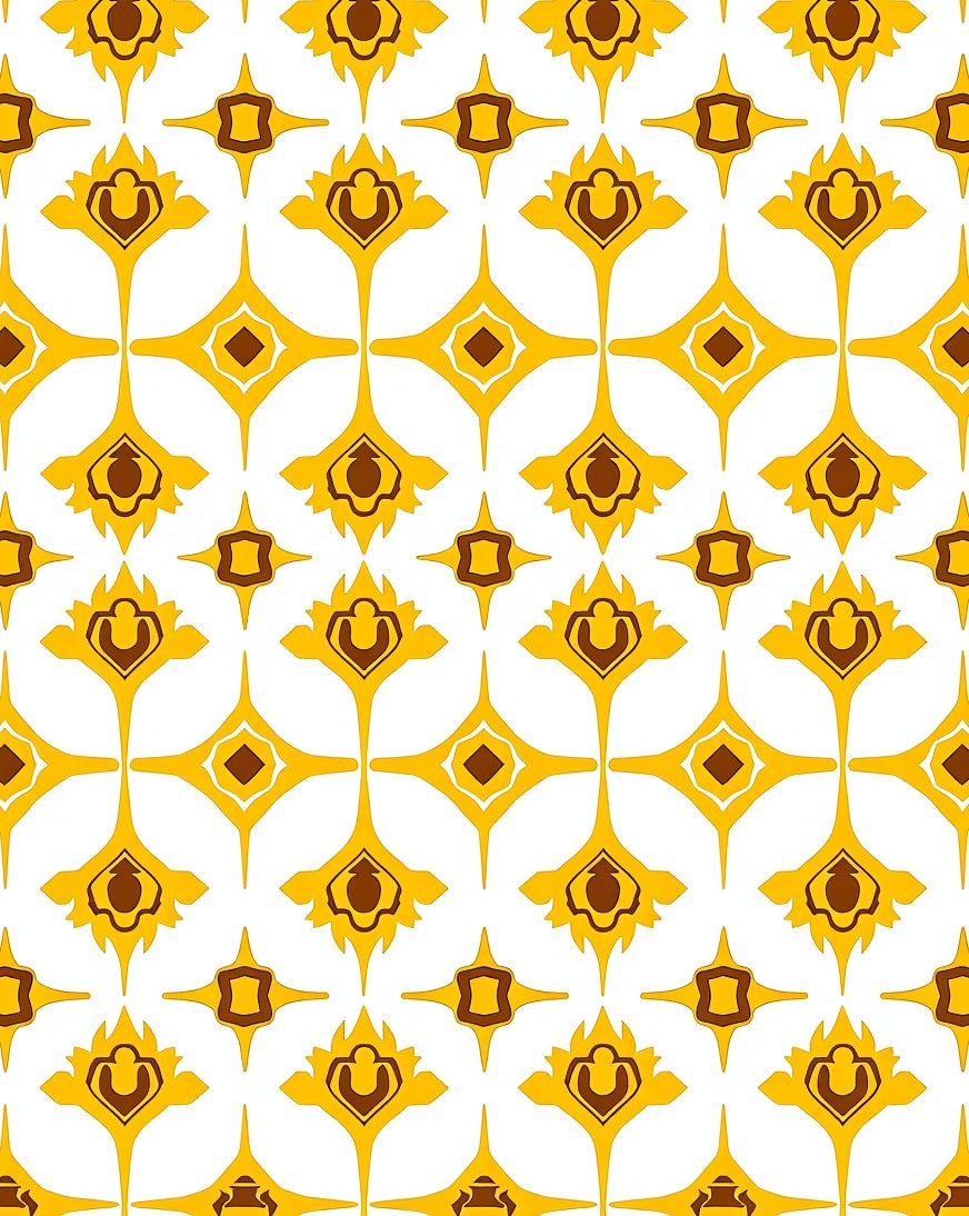 Golden Ochre Floral Diamond Pattern Rug