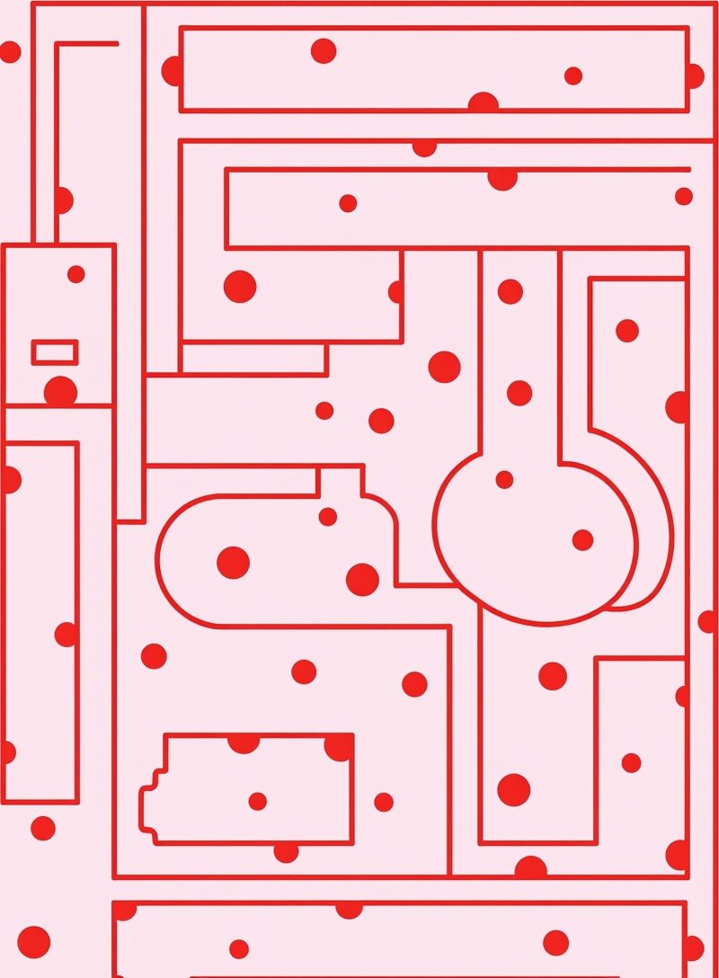 Abstract Red Dot Maze Design Rug