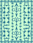 Teal Abstract Floral Patterned Rug