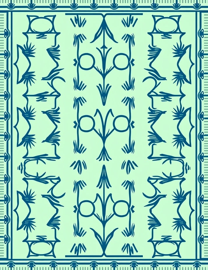 Teal Abstract Floral Patterned Rug